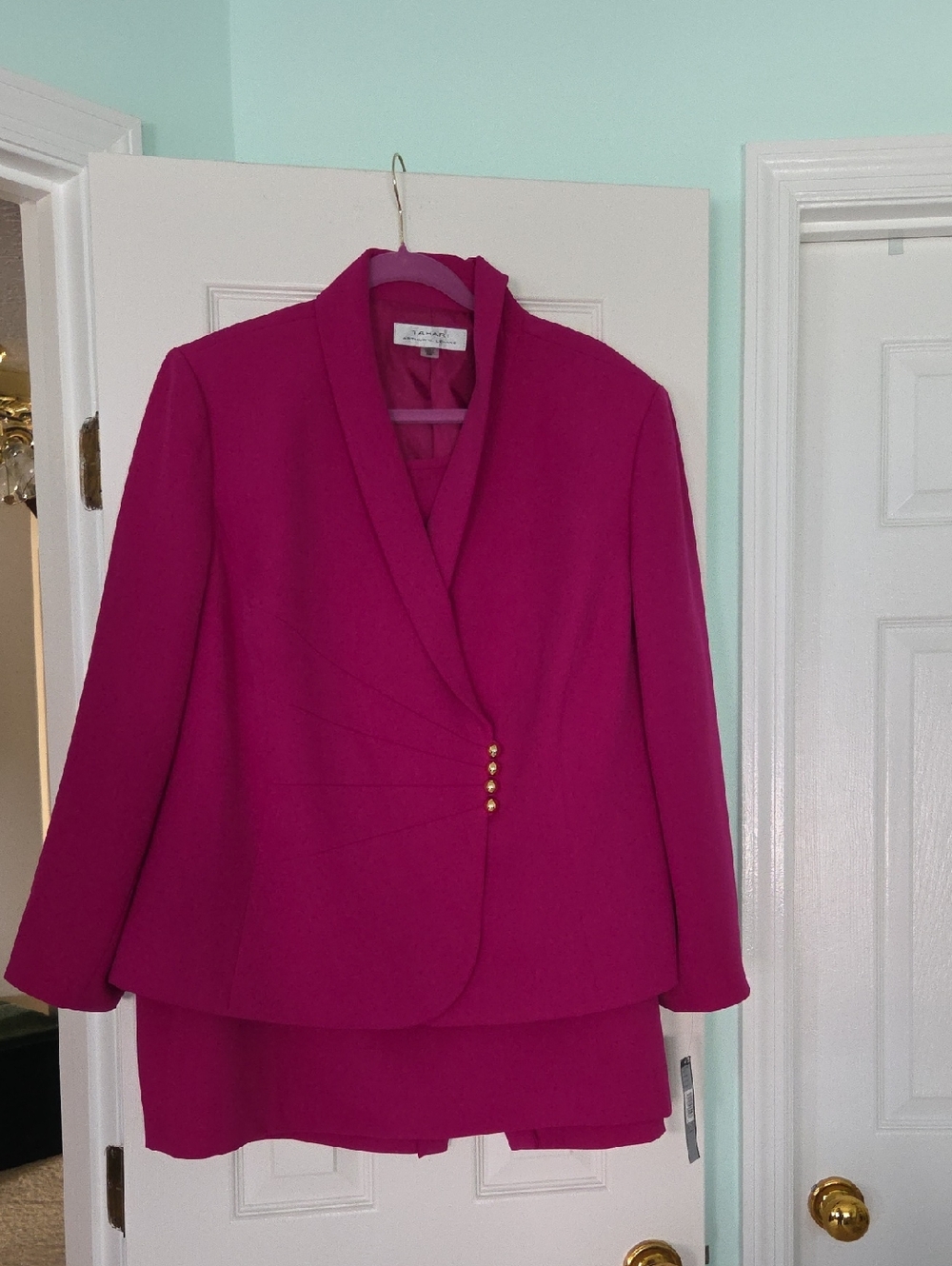 Tahari Magenta Shawl-Collar Blazer And Skirt